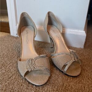 Caparros Glittering Gold Open-Toe Heels